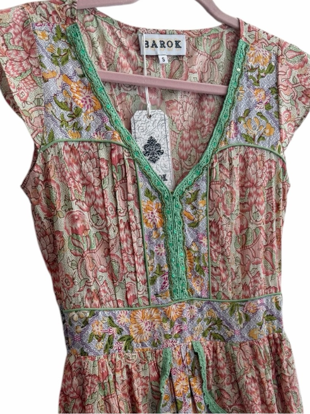 Barok Paris Floral Midi Dress Lace‎ Metallic Ruffle Size Small NWT Boho - Picture 10 of 10
